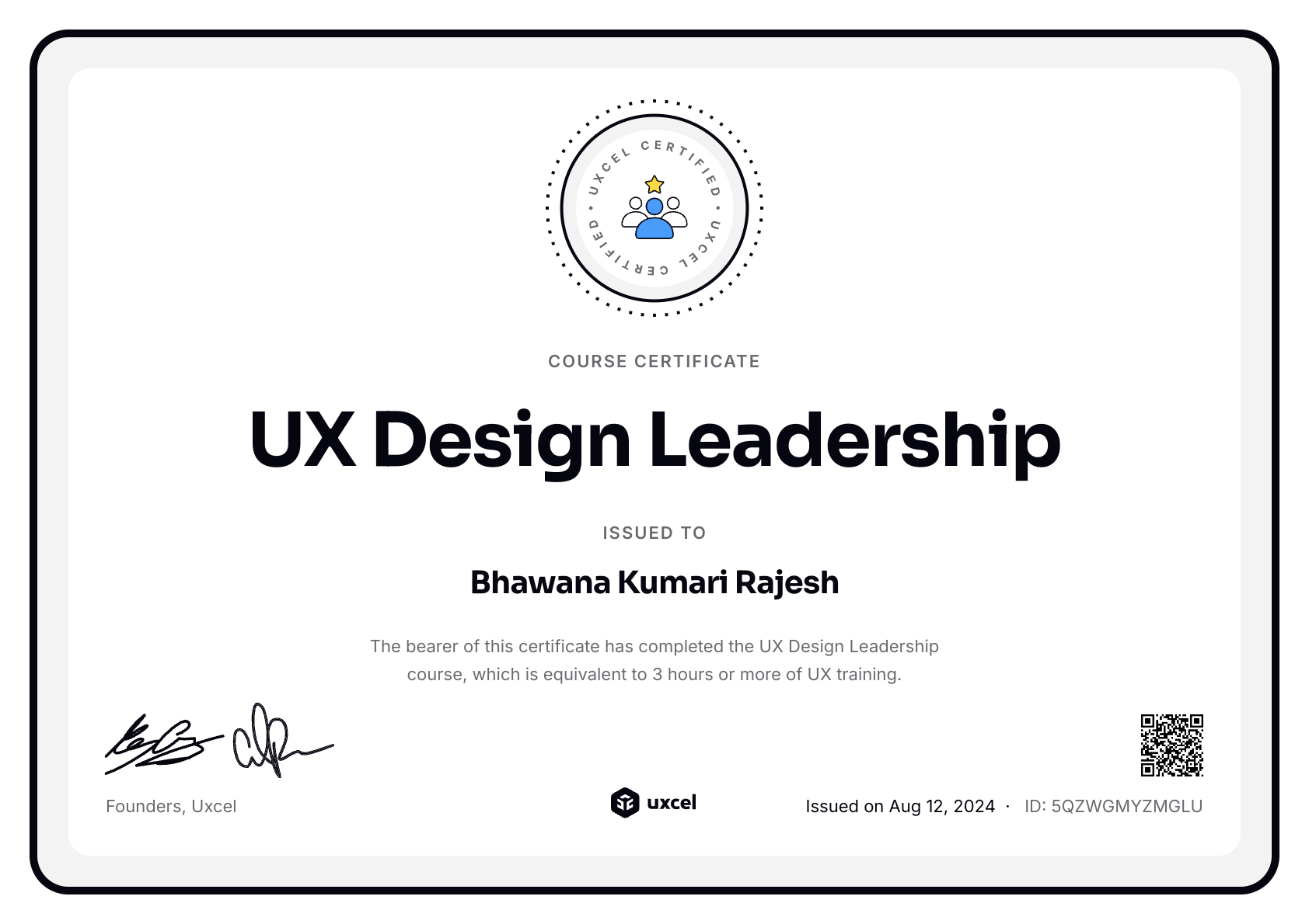 Bhawana Kumari Rajesh's certificate